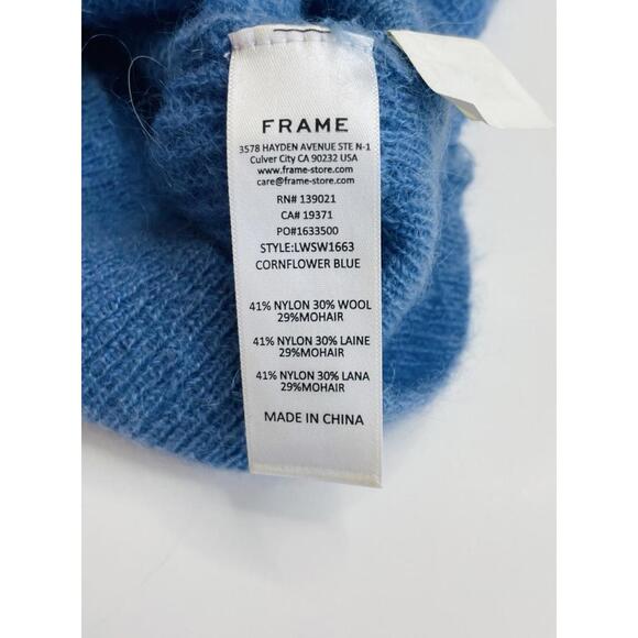 FRAME Sweater Top Small Shrunken Mohair Vest Blue Cropped Knit V-Neck Orig $255 - Picture 3 of 9